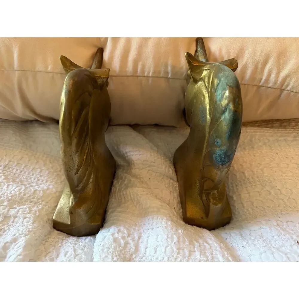Vintage Brass Unicorn Head Bookends Pair Mid Century Fantasy Decor Heavy Metal